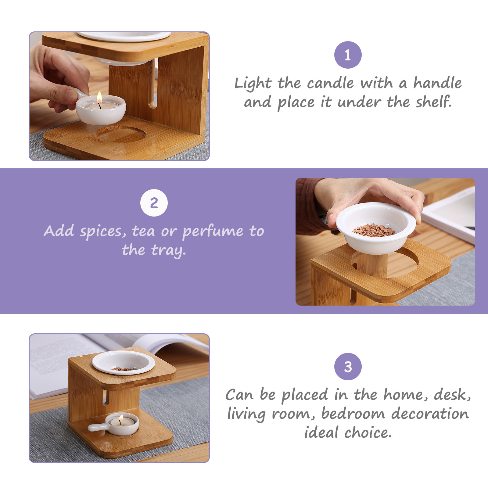 2Sets Bamboo Incense Burner Te - огляд і ціна Wax Melt Burner